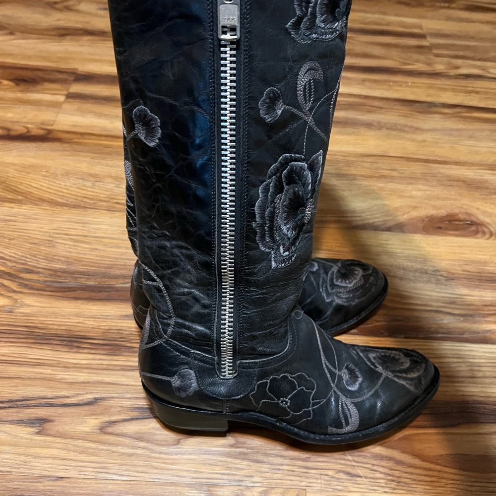 Old Gringo Razz Boots Women's 6.5B Black Gray Leather Floral Distressed Cowboy - Picture 4 of 6